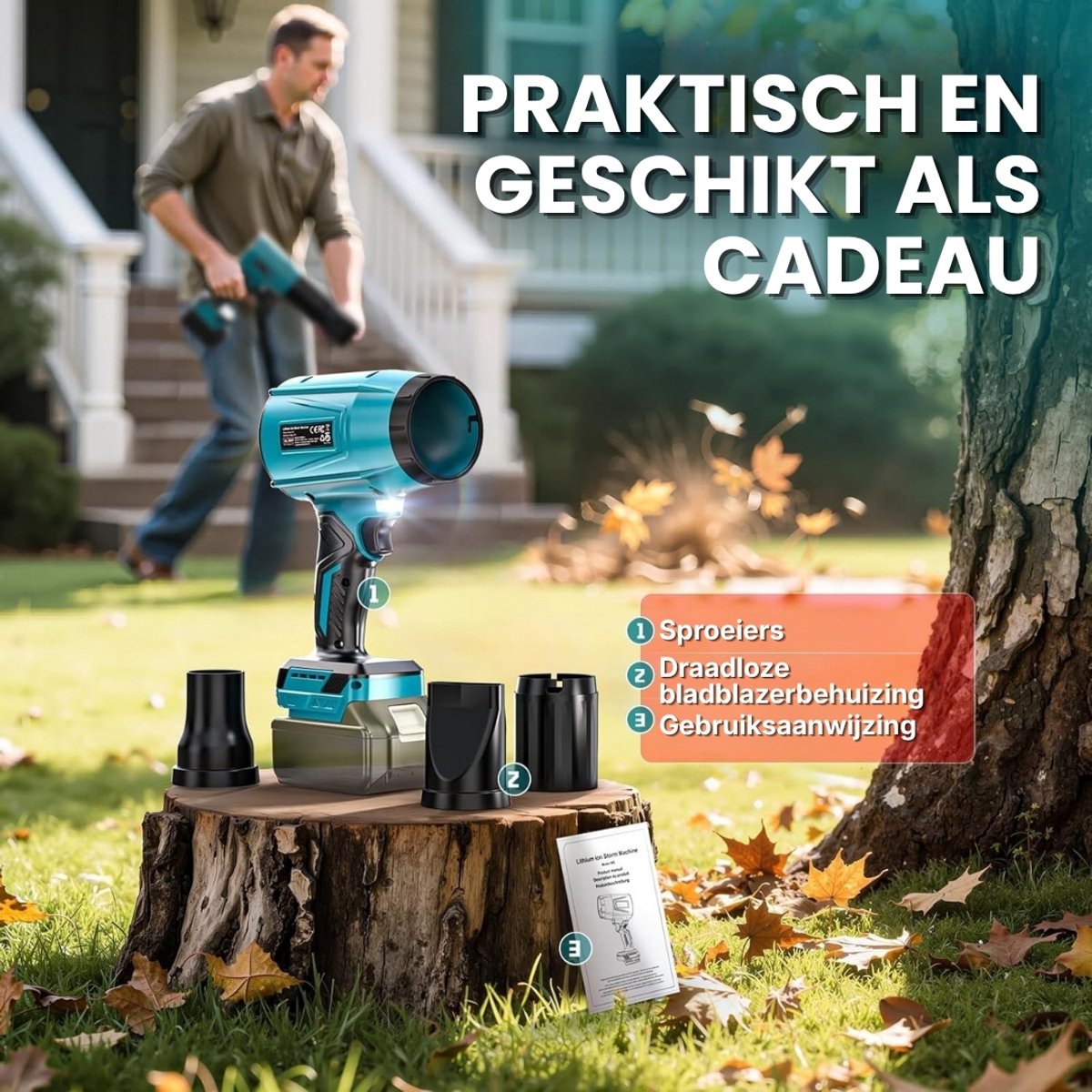 Turbo accublazer voor Makita 18V accu's, borstelloze motor met 80.000 tpm, luchtsnelheid van 60 m/s en luchtdruk van 850 g, draagbare bladblazer voor het verwijderen van bladeren, stof en sneeuw. – foto 7