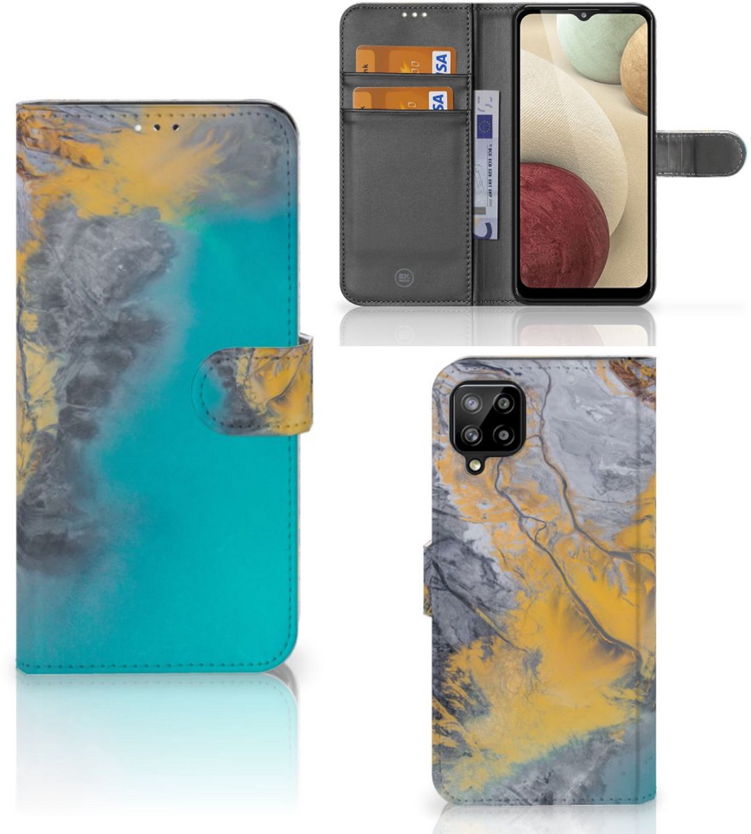 Samsung Galaxy A12 Bookcase Marble Blue Gold