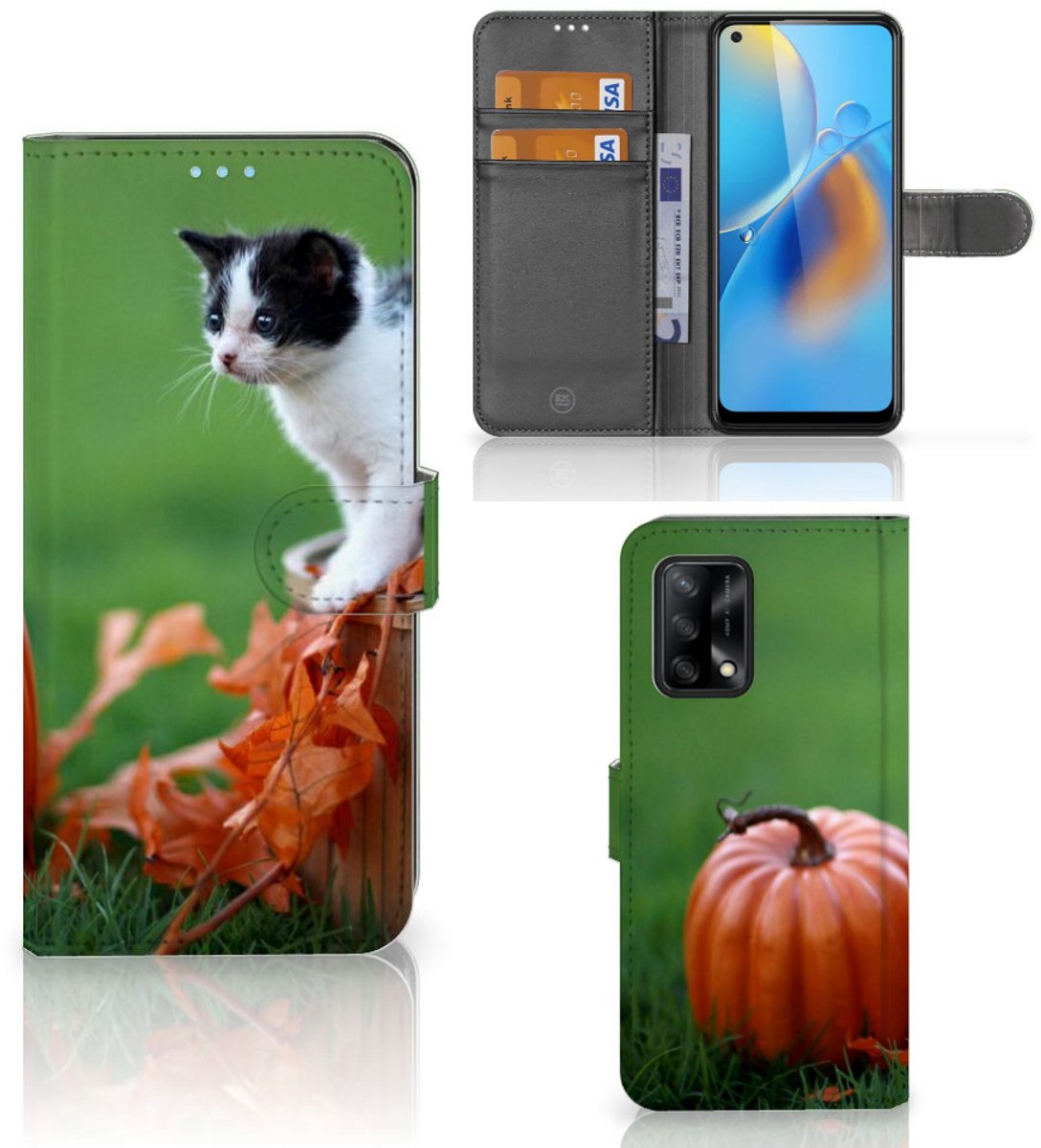 OPPO A74 4G Telefoonhoesje met Pasjes Kitten