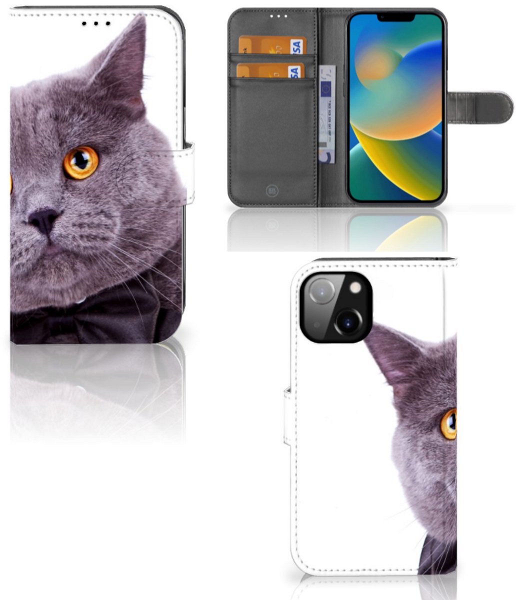 Apple iPhone 14 Telefoonhoesje met Pasjes Kat