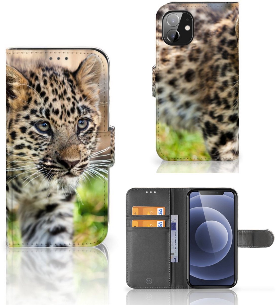 Apple iPhone 12 Mini Telefoonhoesje met Pasjes Baby Luipaard