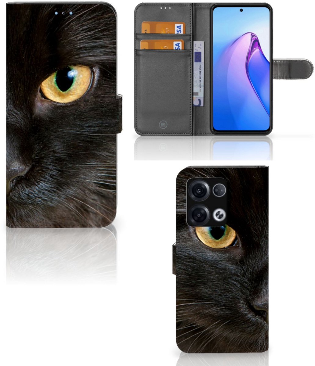 OPPO Reno8 Pro Telefoonhoesje met Pasjes Zwarte Kat