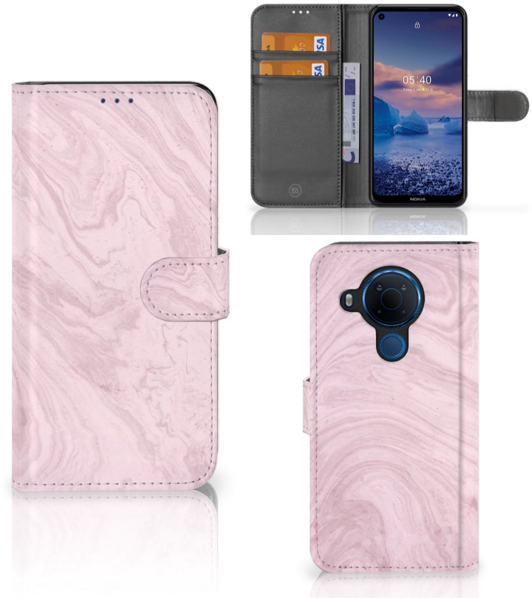 Nokia 5.4 Bookcase Marble Pink - Origineel Cadeau Vriendin