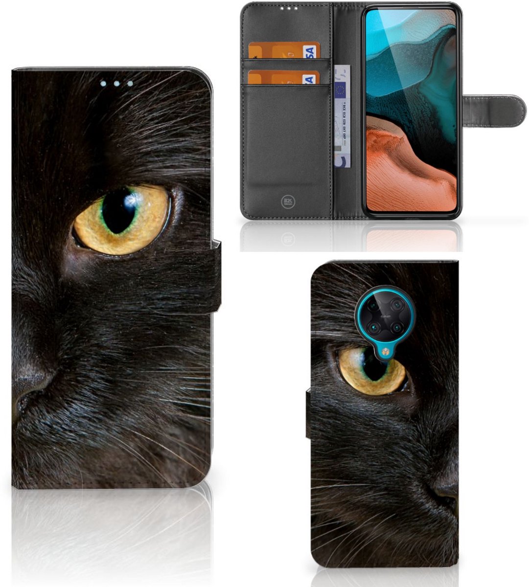 Xiaomi Poco F2 Pro Telefoonhoesje met Pasjes Zwarte Kat