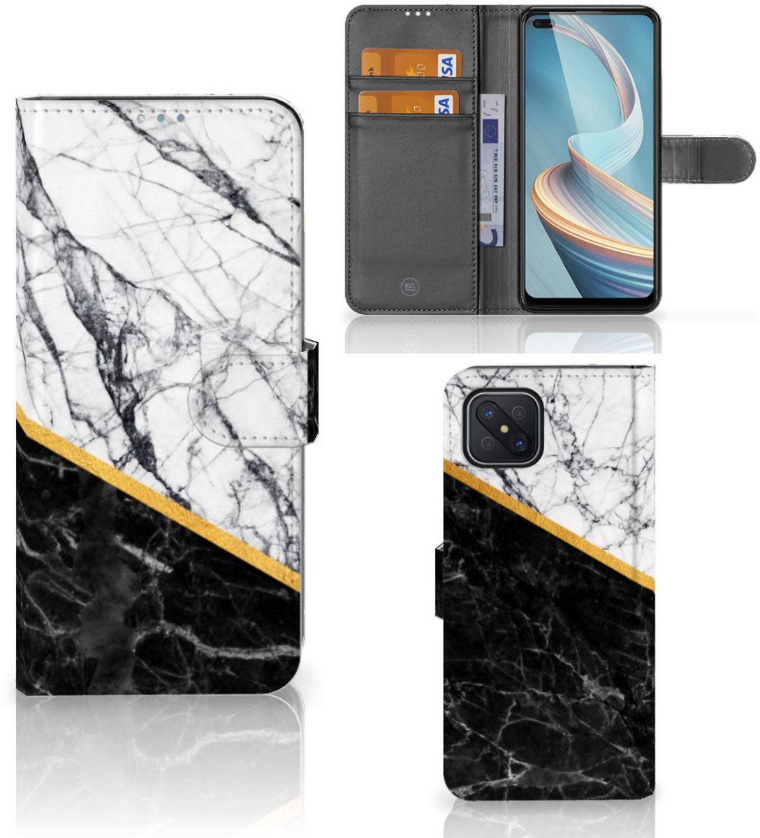 OPPO Reno4 Z Bookcase Marmer Wit Zwart - Origineel Cadeau Man