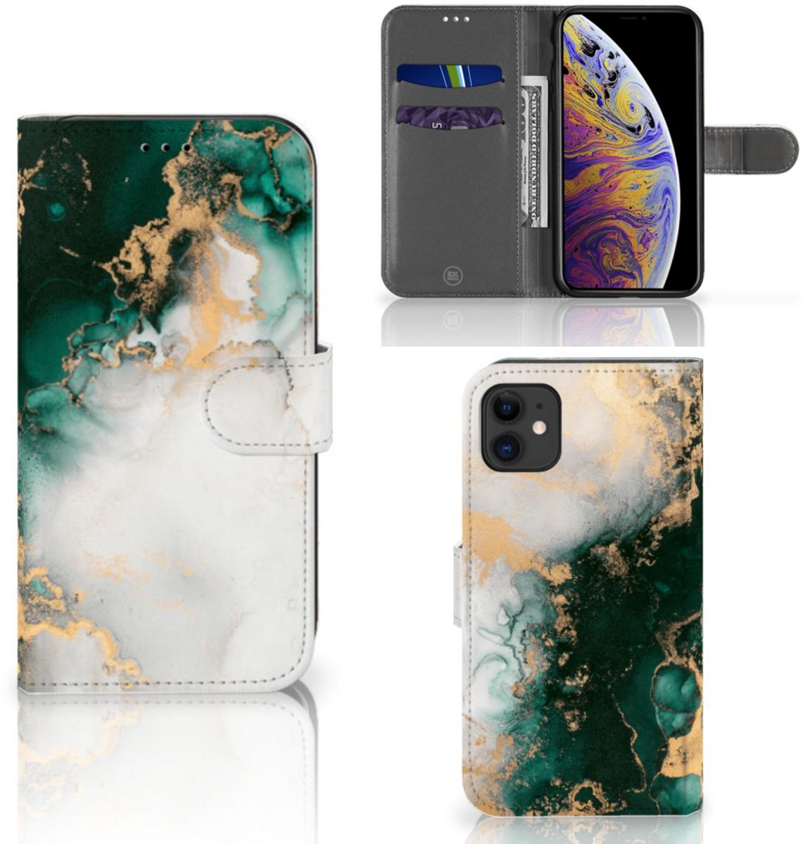 Boekhoesje voor Bookcase voor Apple iPhone 11 Marmer Groen