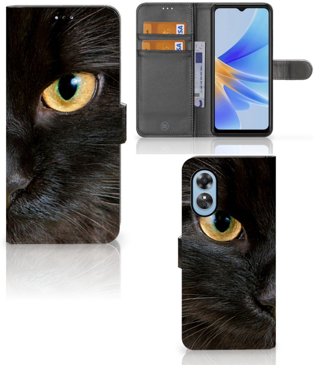 OPPO A17 Telefoonhoesje met Pasjes Zwarte Kat
