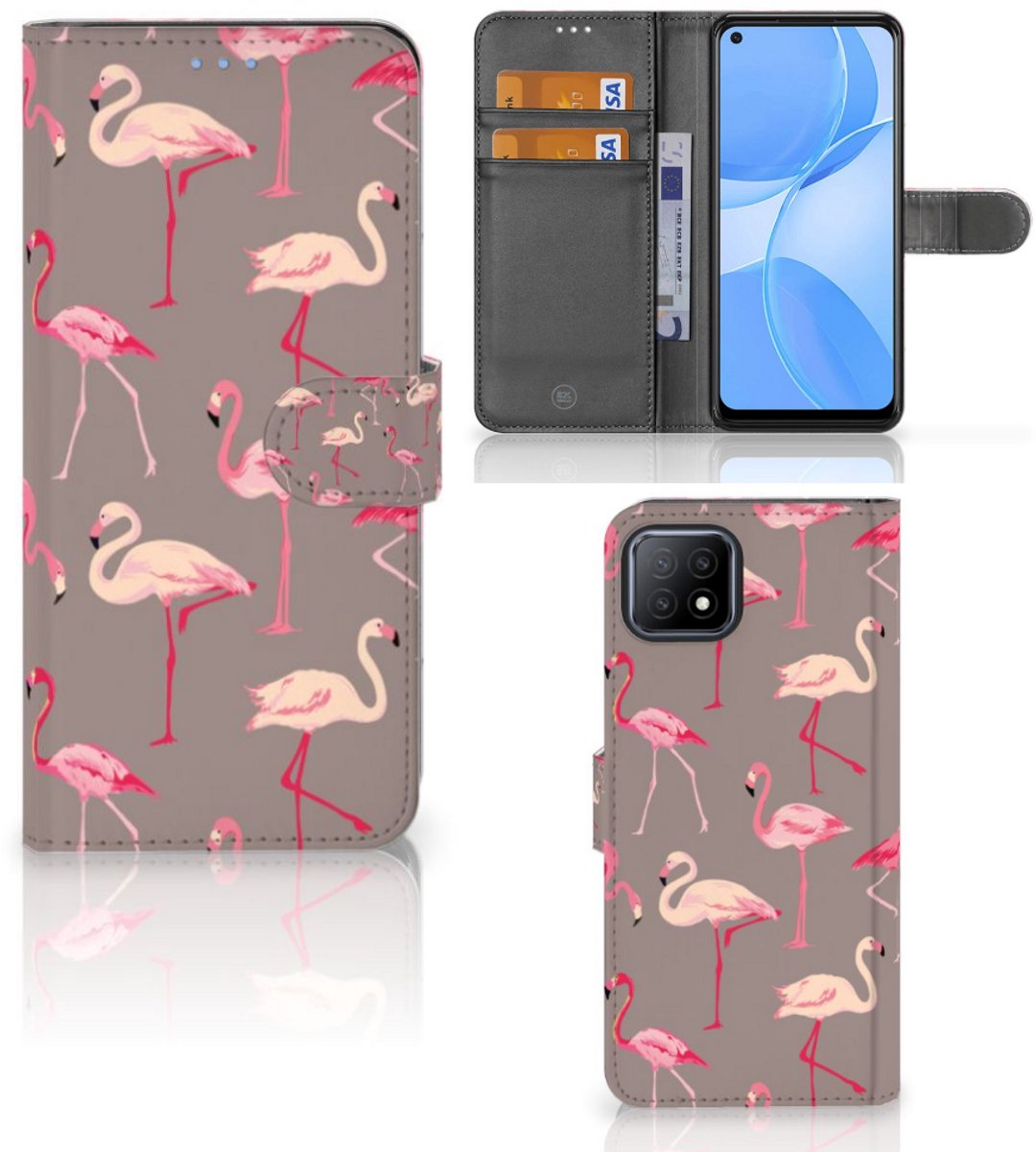 OPPO A73 5G Telefoonhoesje met Pasjes Flamingo