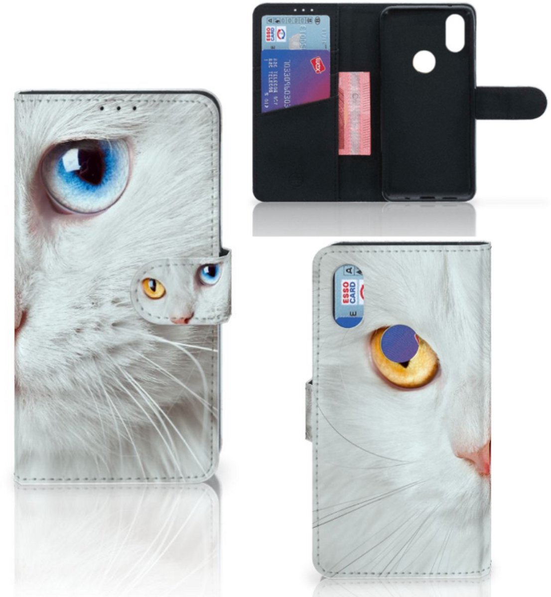 Xiaomi Mi Mix 2s Telefoonhoesje met Pasjes Witte Kat