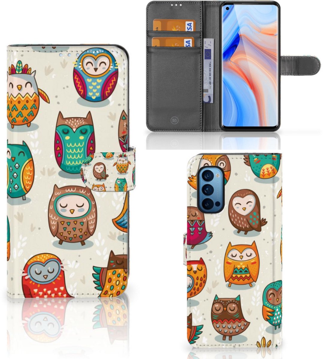 OPPO Reno 4 Pro 5G Telefoonhoesje met Pasjes Vrolijke Uilen