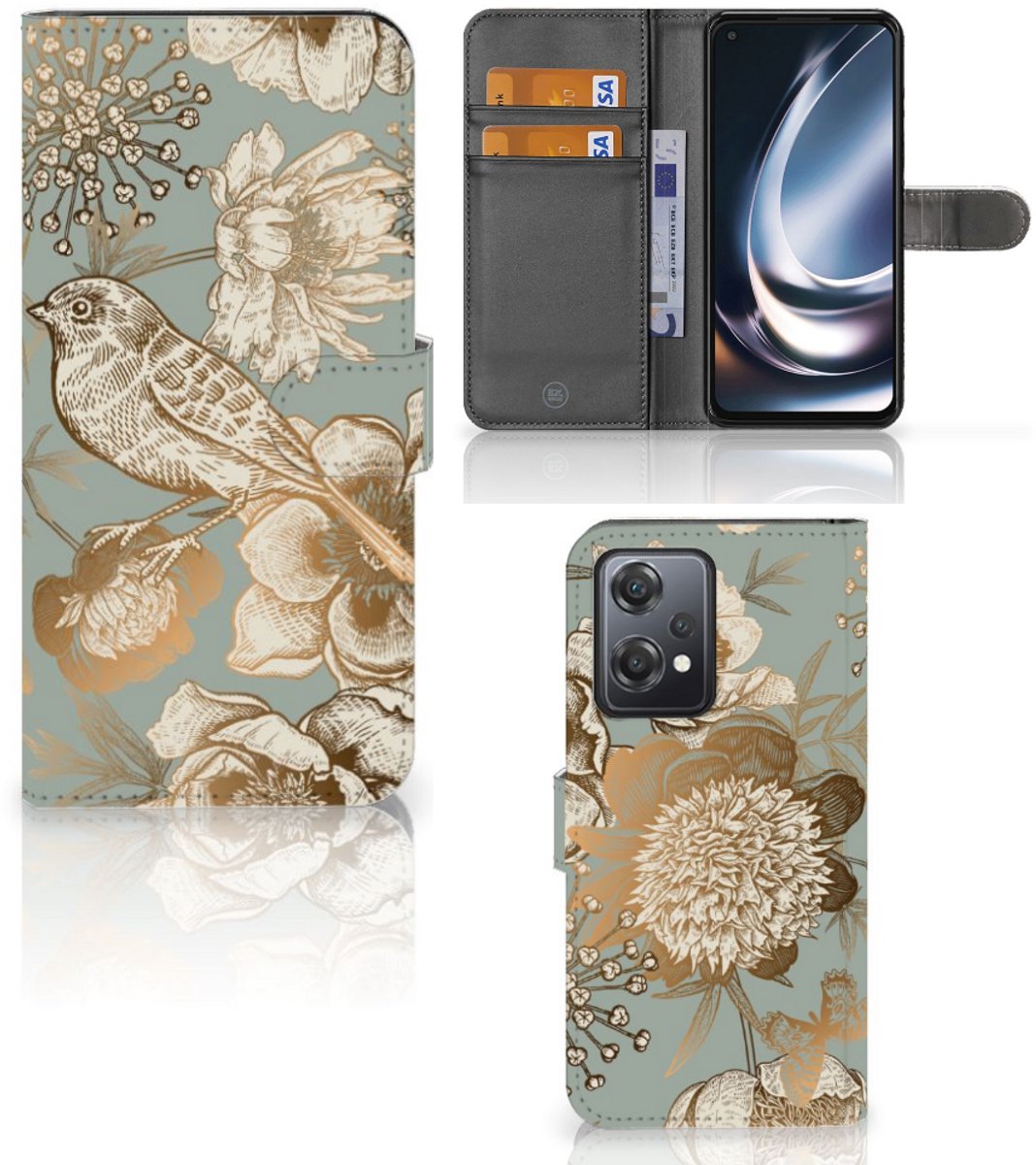 Book Case voor Hoesje voor OnePlus Nord CE 2 Lite Vintage Bird Flowers