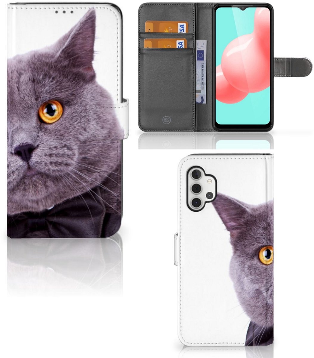 Book Case voor Samsung Galaxy A32 5G Telefoonhoesje met Pasjes Kat