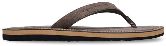 Bruine Quiksilver teenslipper met beige en zwarte zool.
