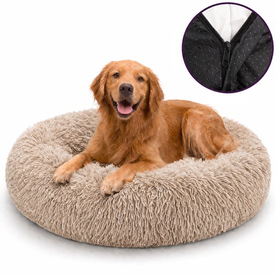 Behave Dog Bed Deluxe - Taille M - 60 cm - Coussin pour chien - Lit pour chien - Panier à donuts - Lavable - Moelleux - Donut - Beige