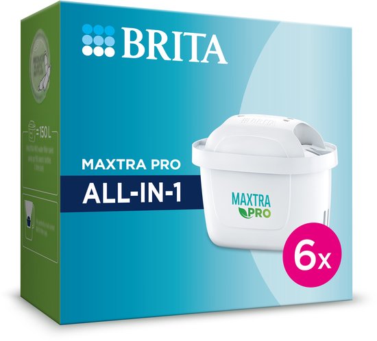 BRITA waterfilterpatroon MAXTRA PRO Pure Performance 6 pack - Originele navulling voor alle BRITA kannen voor puur smakend kraanwater - filtert verontreinigingen zoals PFAS*, chloor, kalkaanslag en metalen