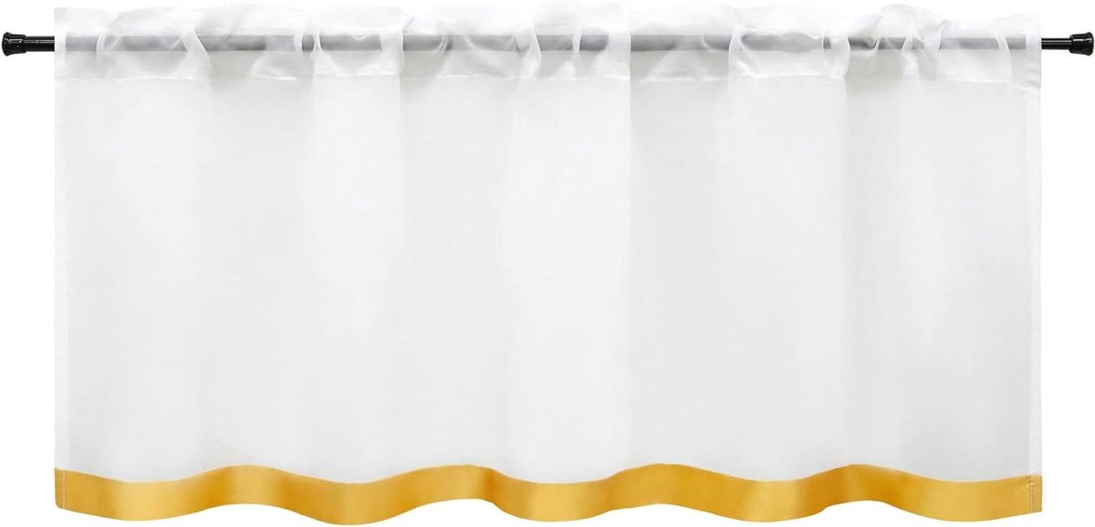 Vitrage Keukengordijn - Bistrogordijn Transparant - Raamdecoratie Keuken - Met Satijnen Lint - 30x120cm - Goud