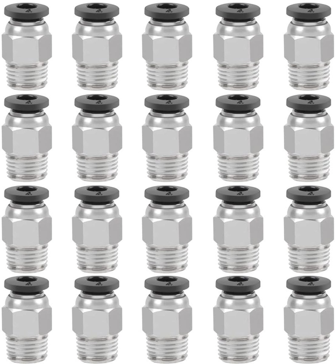 Allecto - - 3D Printer Pneumatische Connector - 20 Stuks - Robuuste en Betrouwbare Aansluitingen - Zilver en Zwart - Geschikt voor 3D Printers - PC4-.