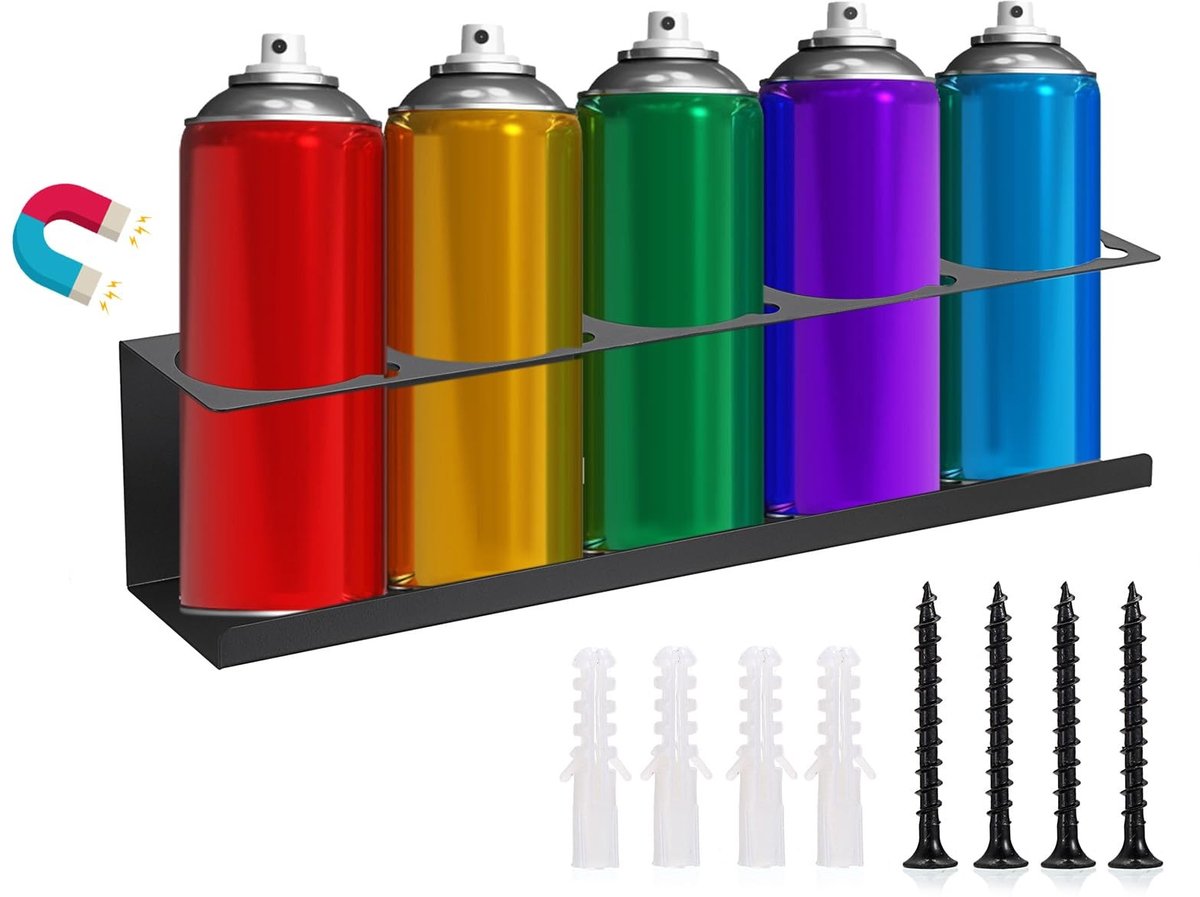 Cosensi - Magnetic Can Holder - Spray Bottle Rack - Duurzaam wandrek - Zwart - Aerosol houder - Perfect voor garage en werkplaats