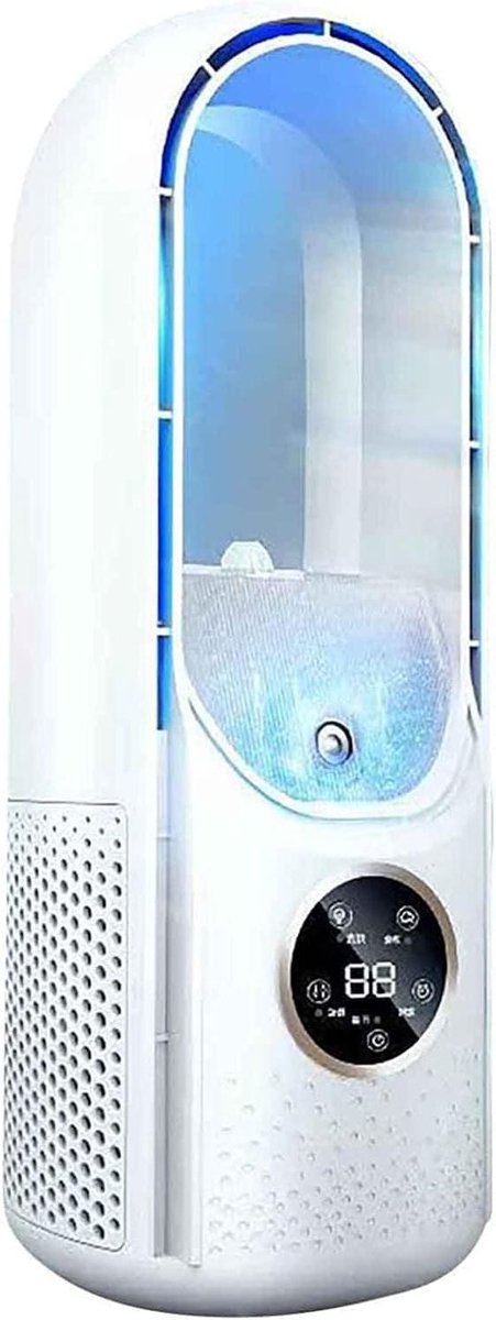 WREWING Geruisloze bladloze koelventilator - 6-traps USB-luchtbevochtiger met nevelspray, 7-kleuren LED-verlichting voor thuiskantoor bureau (wit)