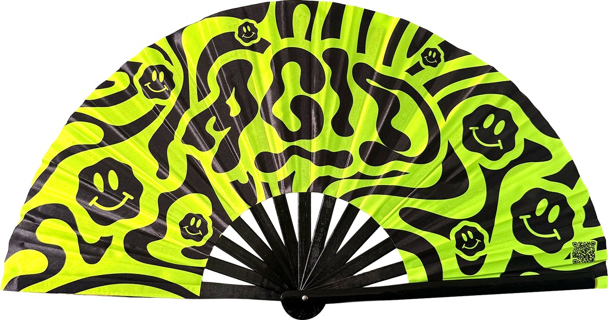 XXL festival waaier - Handwaaier - Spaanse waaier - Glow in the Dark - UV / Blacklight - Glowing effect - 62 x 32 cm - Bamboe - Acid