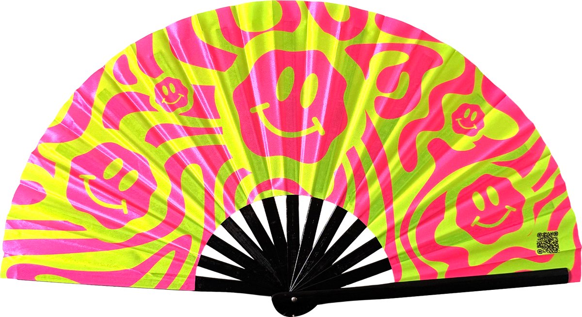 XXL festival waaier - Handwaaier - Spaanse waaier - Glow in the Dark - UV / Blacklight - Glowing effect - 62 x 32 cm - Bamboe - Acid pink