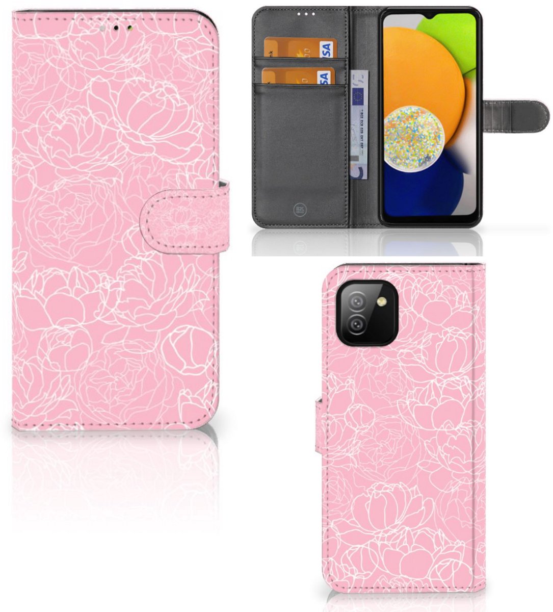Boekhoesje voor Samsung Galaxy A03 Hoesje White Flowers
