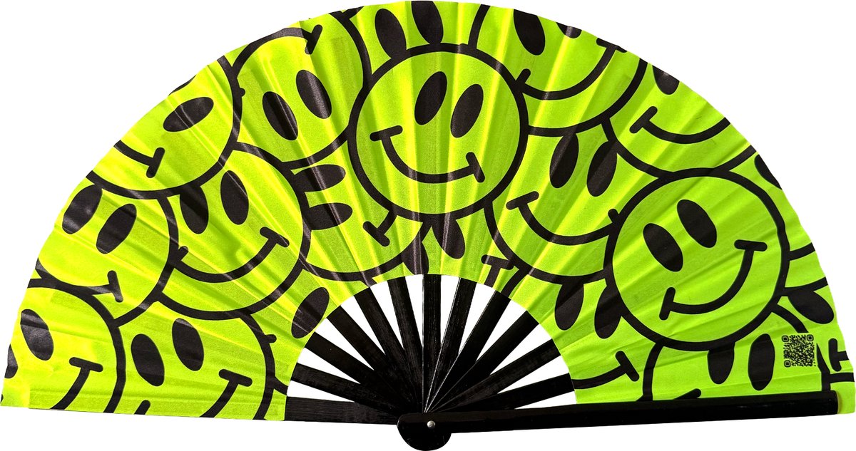 XXL festival waaier - Handwaaier - Spaanse waaier - Glow in the Dark - UV / Blacklight - Glowing effect - 62 x 32 cm - Bamboe - Acid pattern