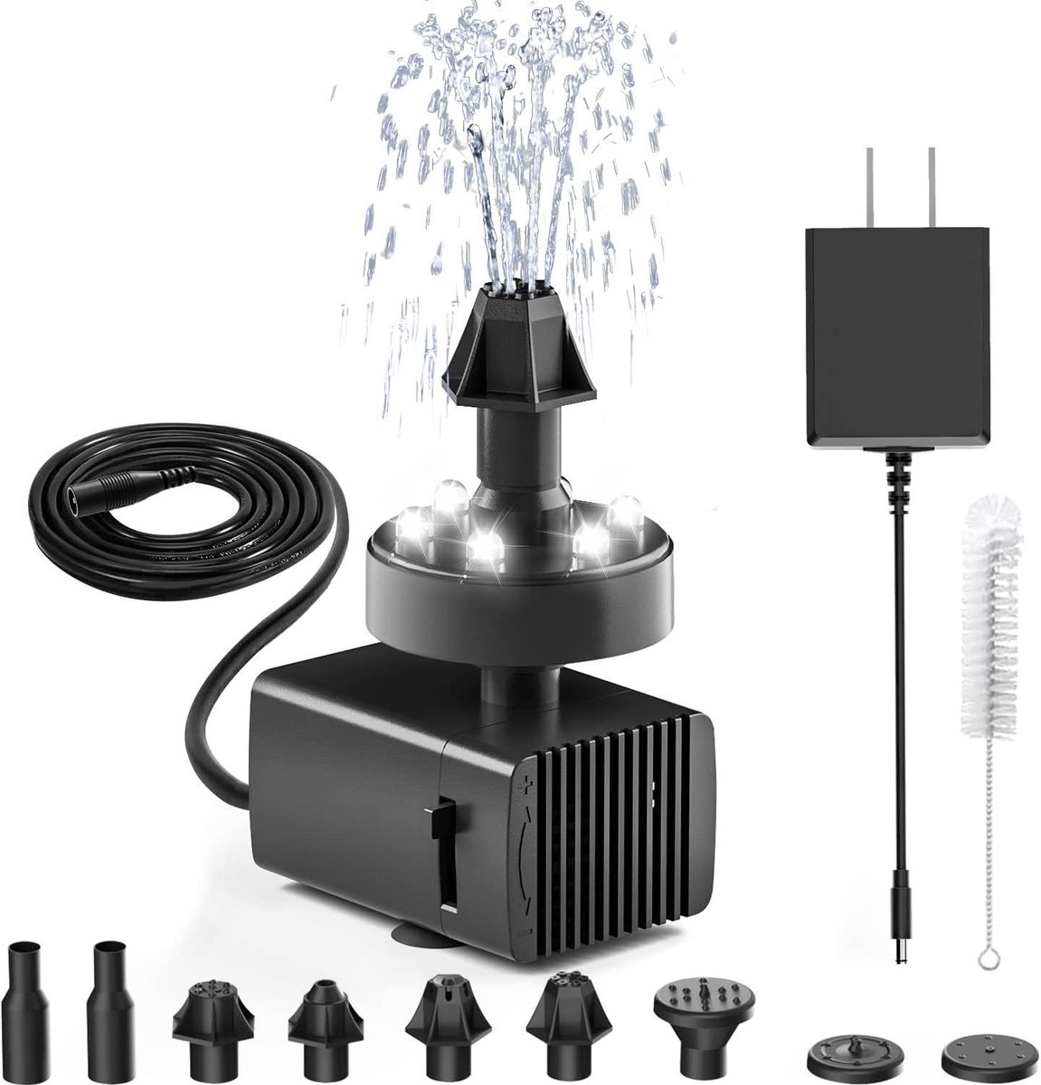 Vogelbad Fontein - Waterpomp Tuin - Continue Werking - Met LED Verlichting - 16.4ft Snoer - Wit