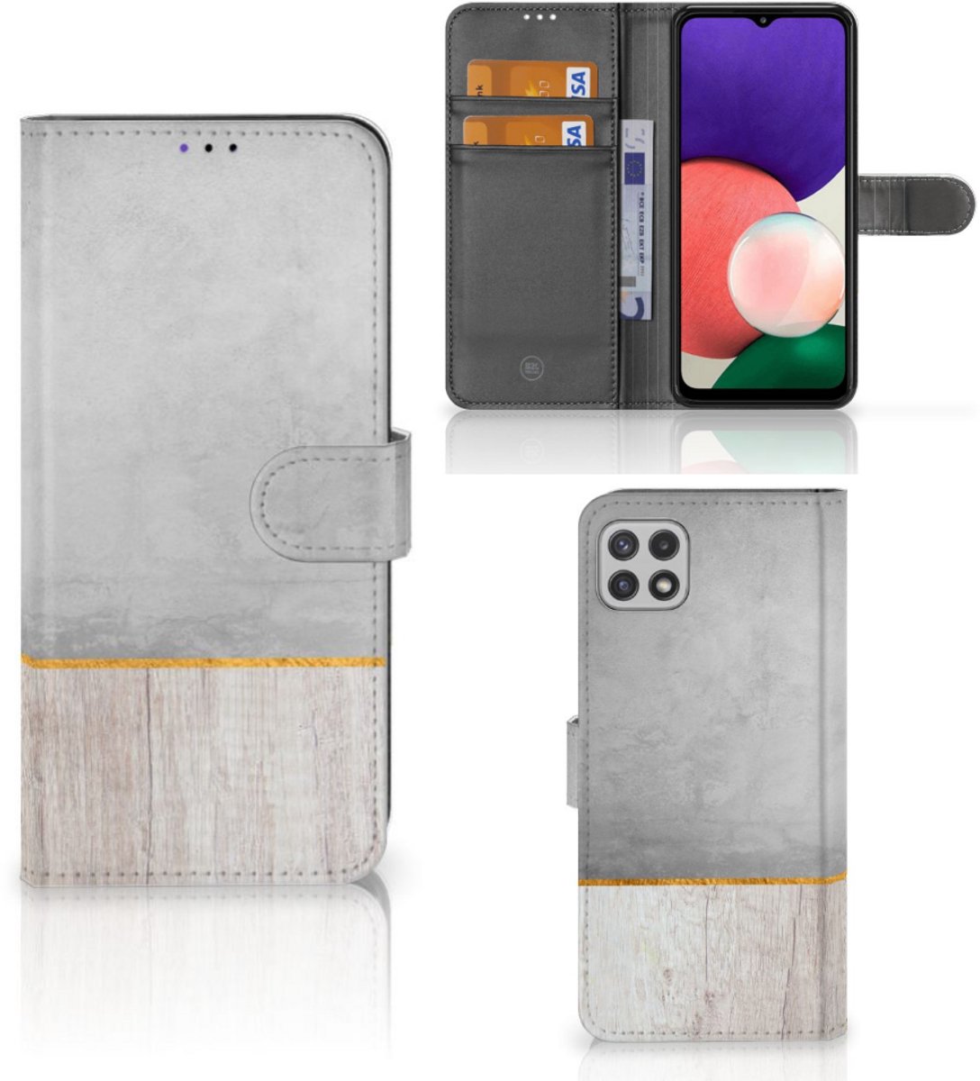 Samsung Galaxy A22 5G Book Style Case Wood Concrete