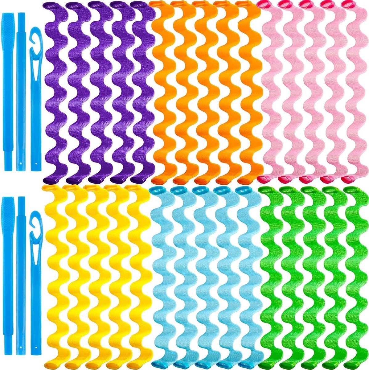 Spiraal Haarrollers Set zonder Hitte - 30 Stuks voor Diverse Haarstijlen met 2 Styling Haken (50 cm)