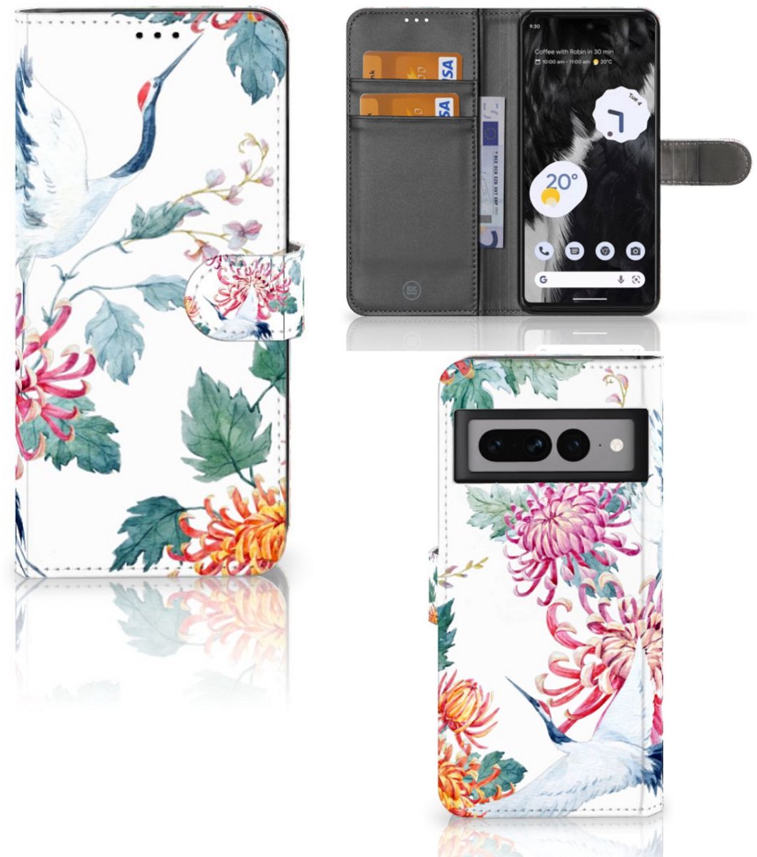 Google Pixel 7 Pro Telefoonhoesje met Pasjes Bird Flowers