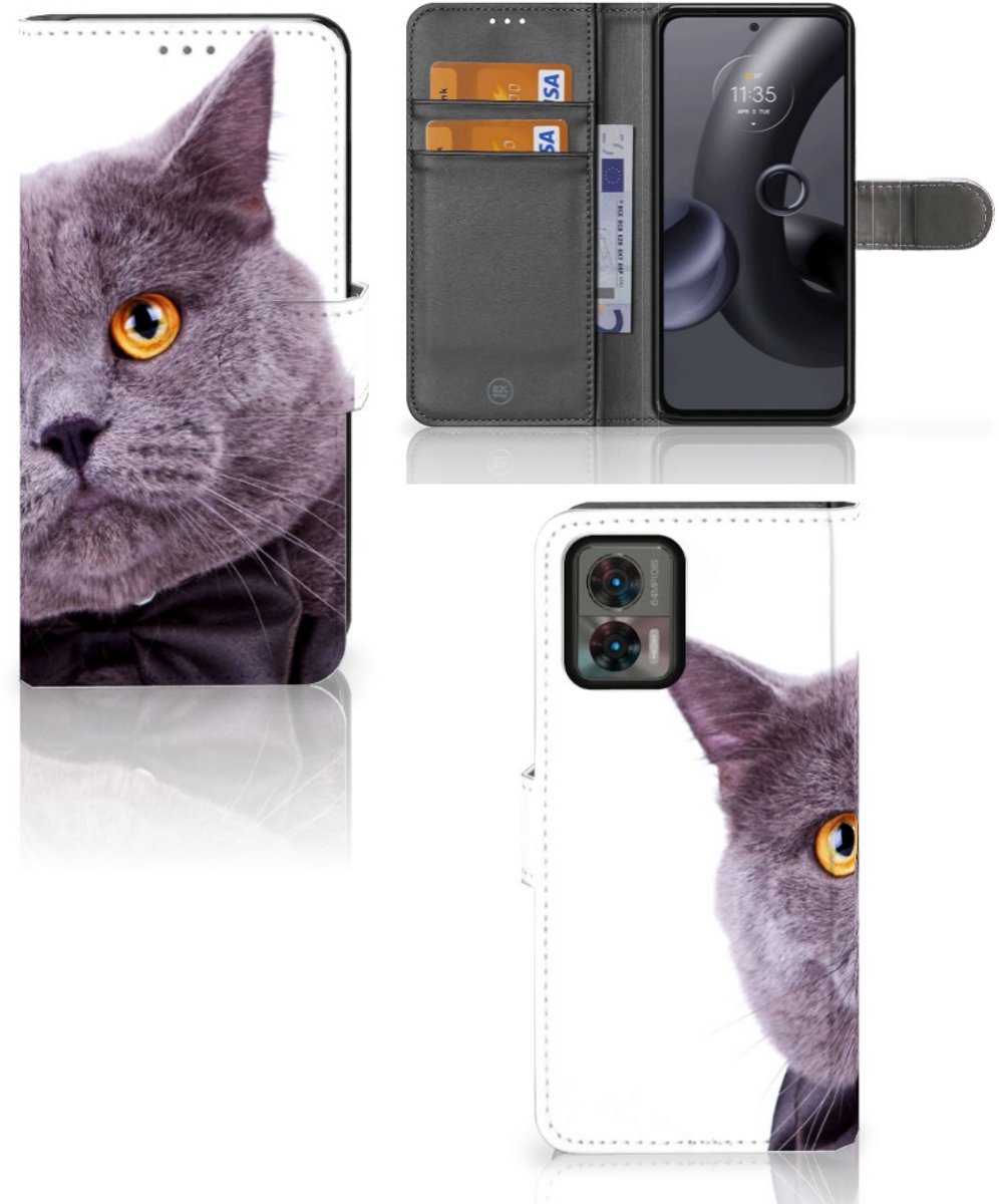 Motorola Edge 30 Neo Telefoonhoesje met Pasjes Kat