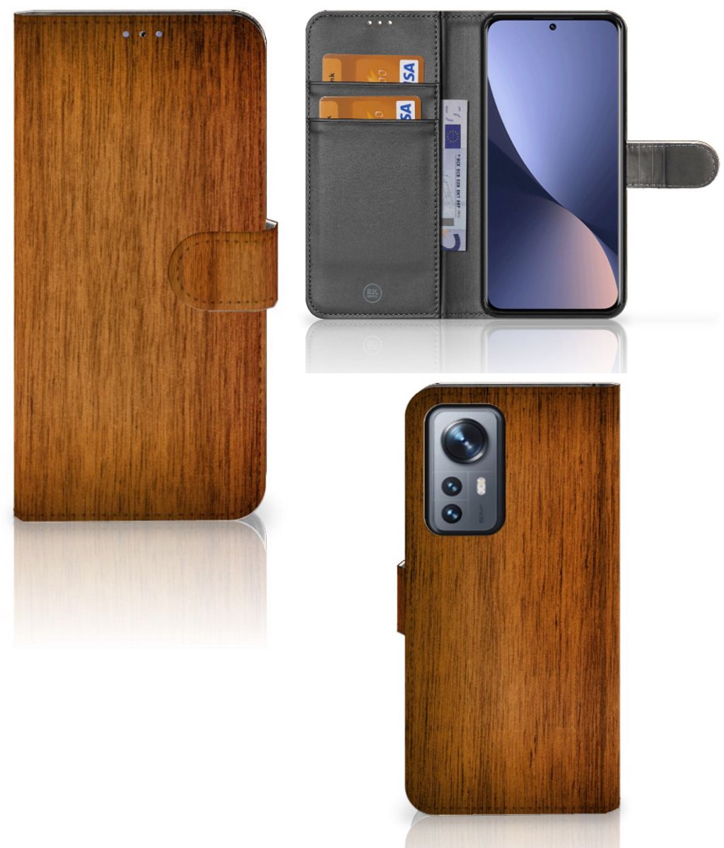 Xiaomi 12 Pro Book Style Case Donker Hout