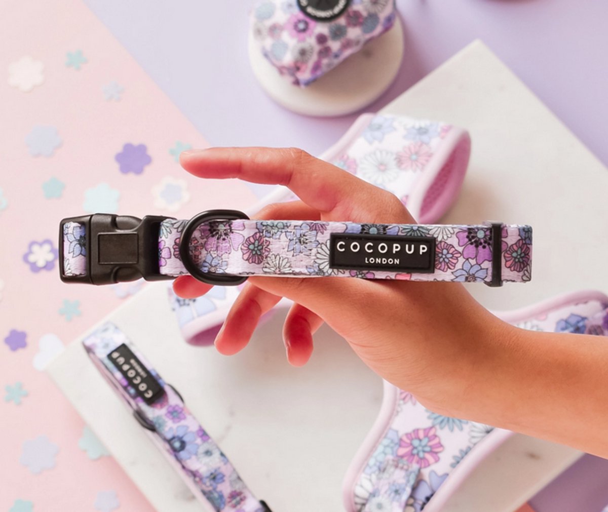 Cocopup hondenhalsband – Pastel Flowers - Maat S (28-44cm)