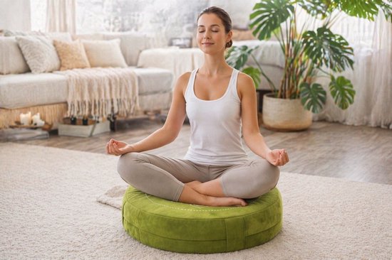 Sileya Meditatiekussen Olijgroen Fluweel - Yogakussen- Meditatie Kussen- Rond van Merkloos — afbeelding 3