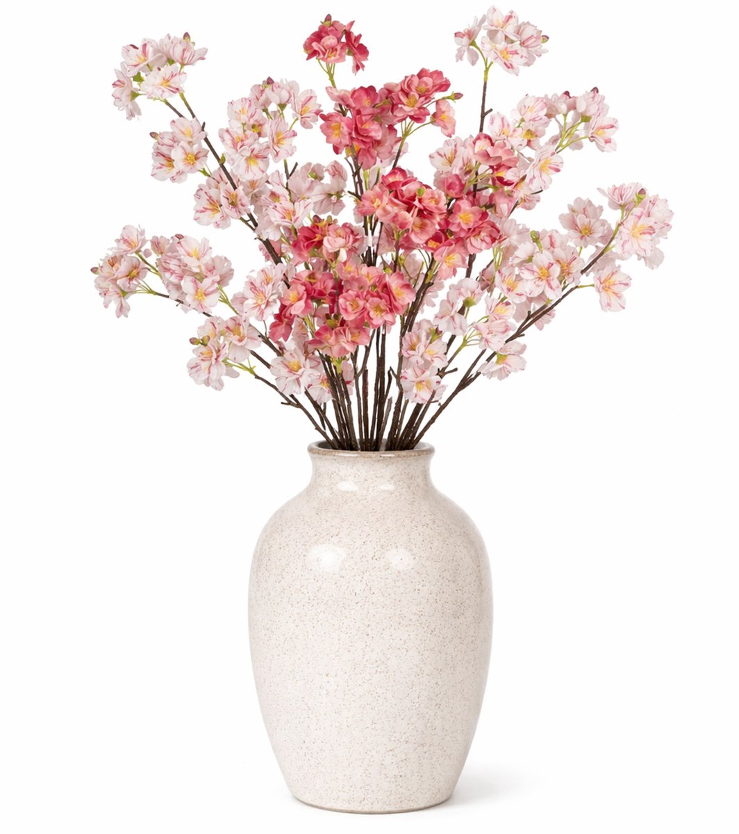Mica Decorations Boeket Kunstbloemen Bloesem takken - H106 cm - roze en lichtroze - 4x stelen - met kleine bloemetjes