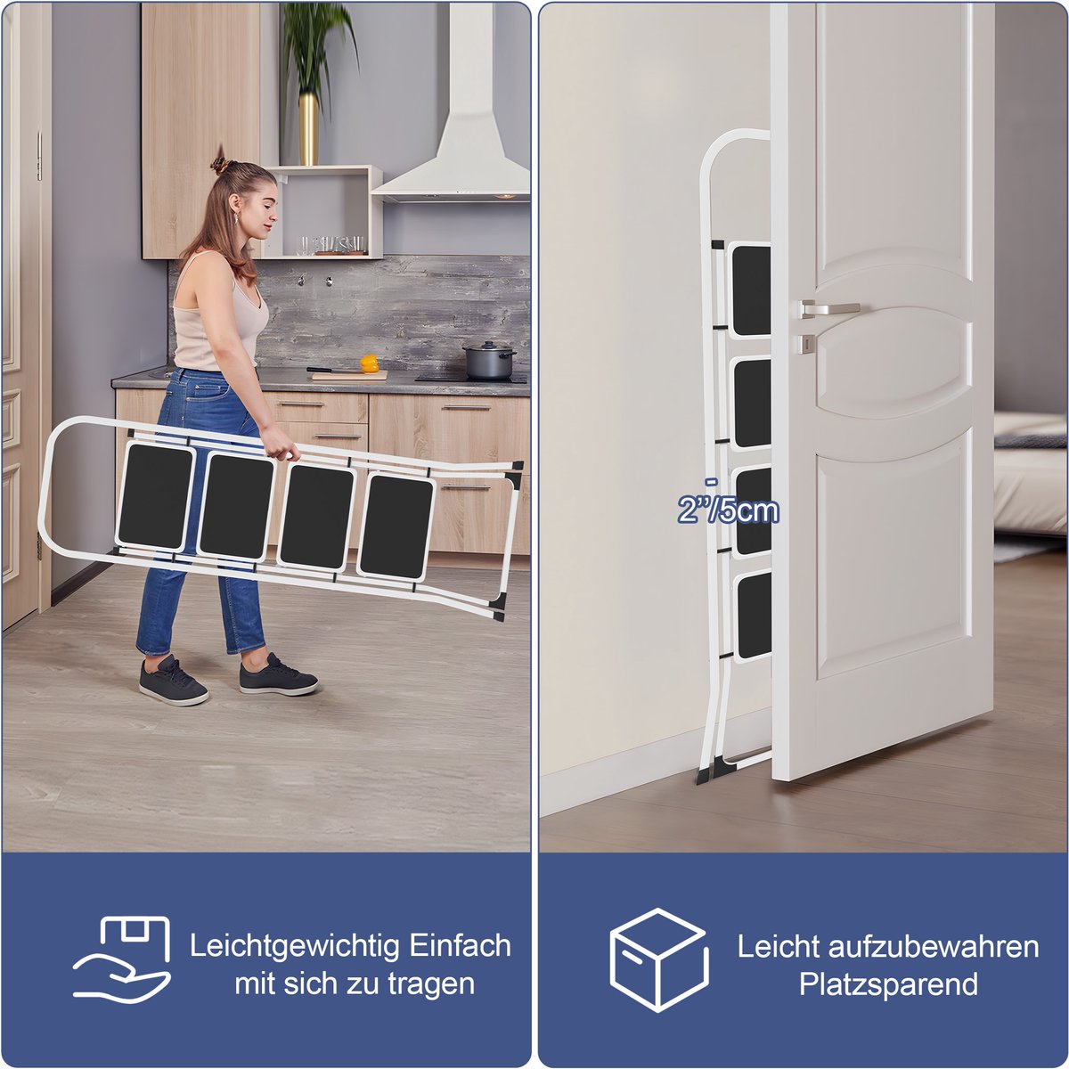 Froadp 4-treden metalen ladder, klapladder, opstapje, antislip trapladder, multifunctionele ladder, opklapbare trap, opstapladder, sta-ladder tot 150 kg, zwart-wit – foto 4