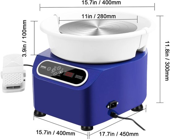Cellista Aardewerkwiel 450W - Keramiek Draaischijf - Pottenbakkerswiel - Elektrisch Keramiek Wiel - 11 inch - 5 kg Capaciteit - 50-300 RPM van Merkloos — afbeelding 3