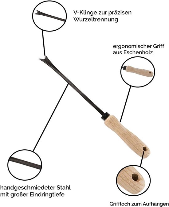Onkruidsteker Essenhout - Wortelonkruid Verwijderaar - Onkruid uit gazon - Handgesmeed Kwaliteitsstaal - 36 cm Lengte - Natuurlijk — afbeelding 5