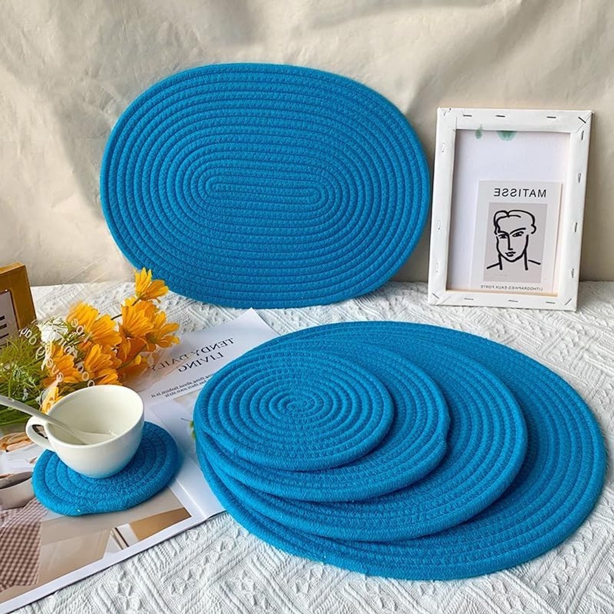 Stijlvolle en hittebestendige ronde onderzetters van stof voor pannen en potten, 24 cm, licht khaki, ideaal voor koken en bakken