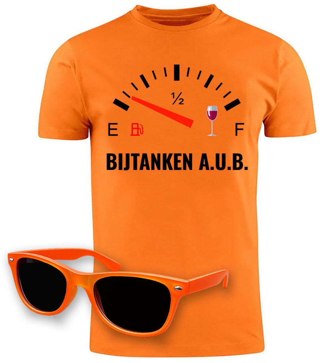 Oranje T-shirt Nederlands Elftal Voetbal Wijn + Zonnebril