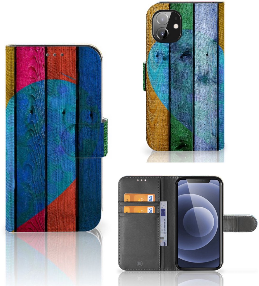 Apple iPhone 12 Mini Book Style Case Wood Heart - Cadeau voor je Vriend