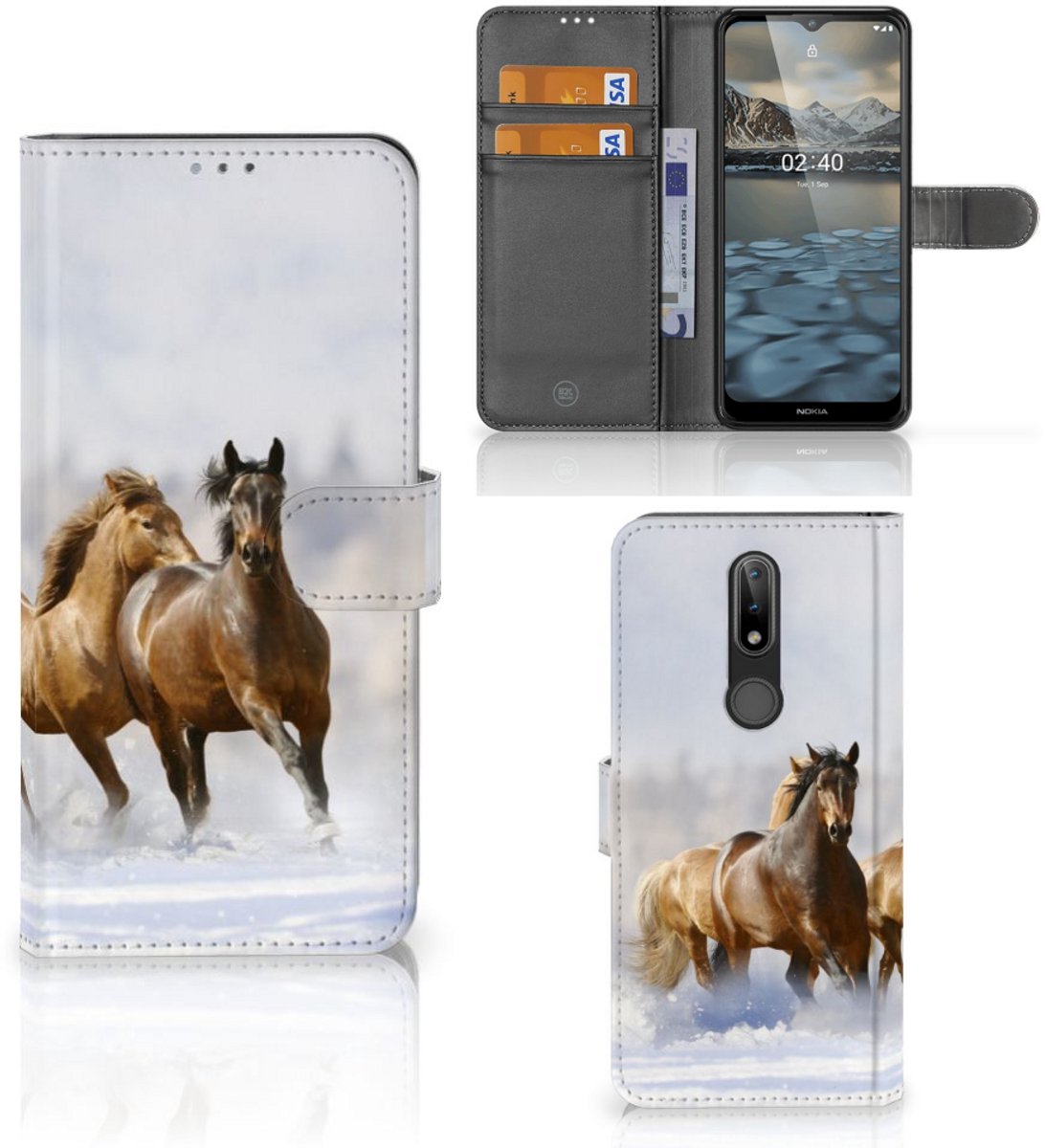 Book Case voor Nokia 2.4 Telefoonhoesje met Pasjes Paarden