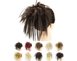 IMISSU 2 STUKS Rommelige Knot Stuk Opgestoken Nep Scrunchies Extension Golvend Krullend Haarstukjes Paardenstaart Chignon Hoofdband voor Vrouwen Meisjes (2 STUKS Chocoladebruin)