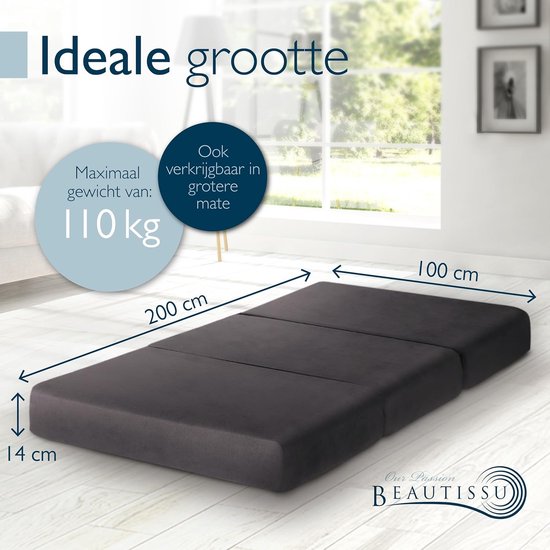 Vouwmatras XL - Gastenmatras Opvouwbaar - Logeren Kamperen - Traagschuim Vulling - 100x200x14 cm - Antraciet — afbeelding 4