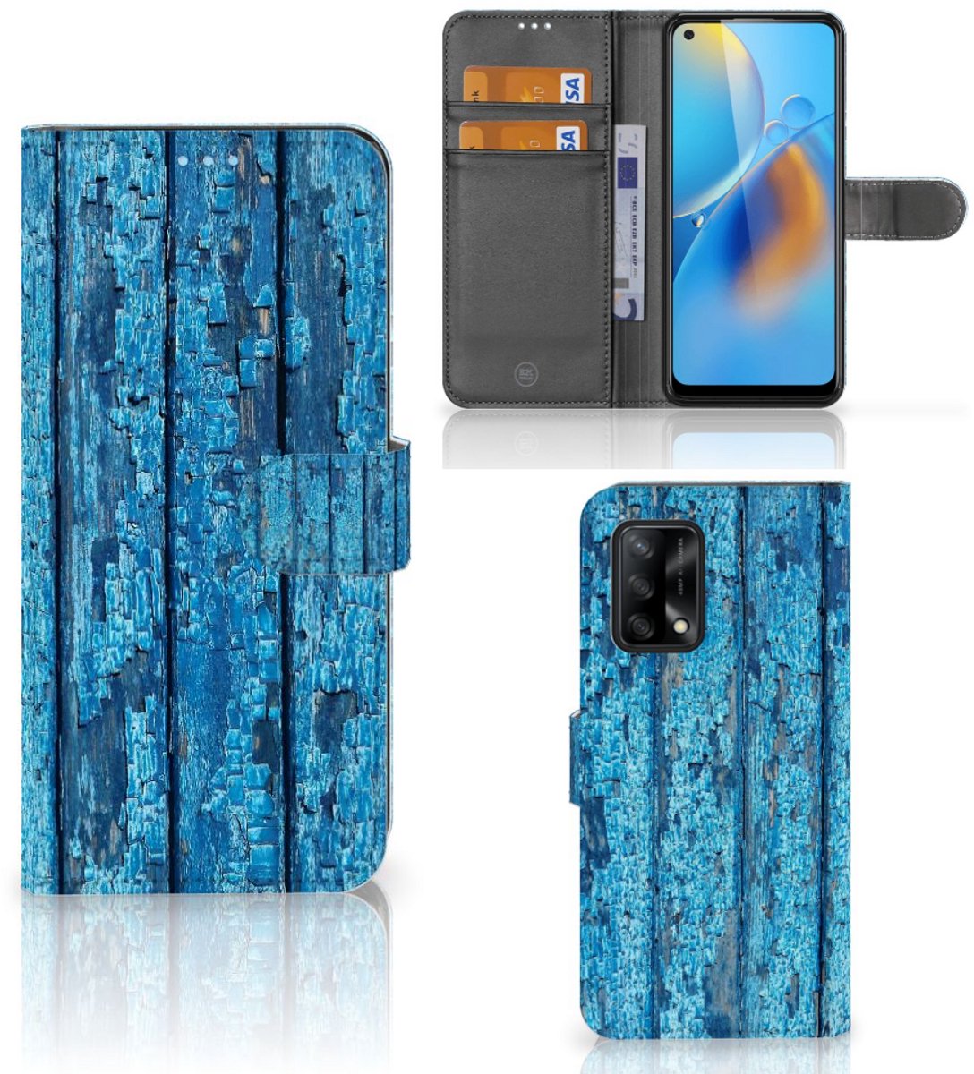 OPPO A74 4G Book Style Case Wood Blue