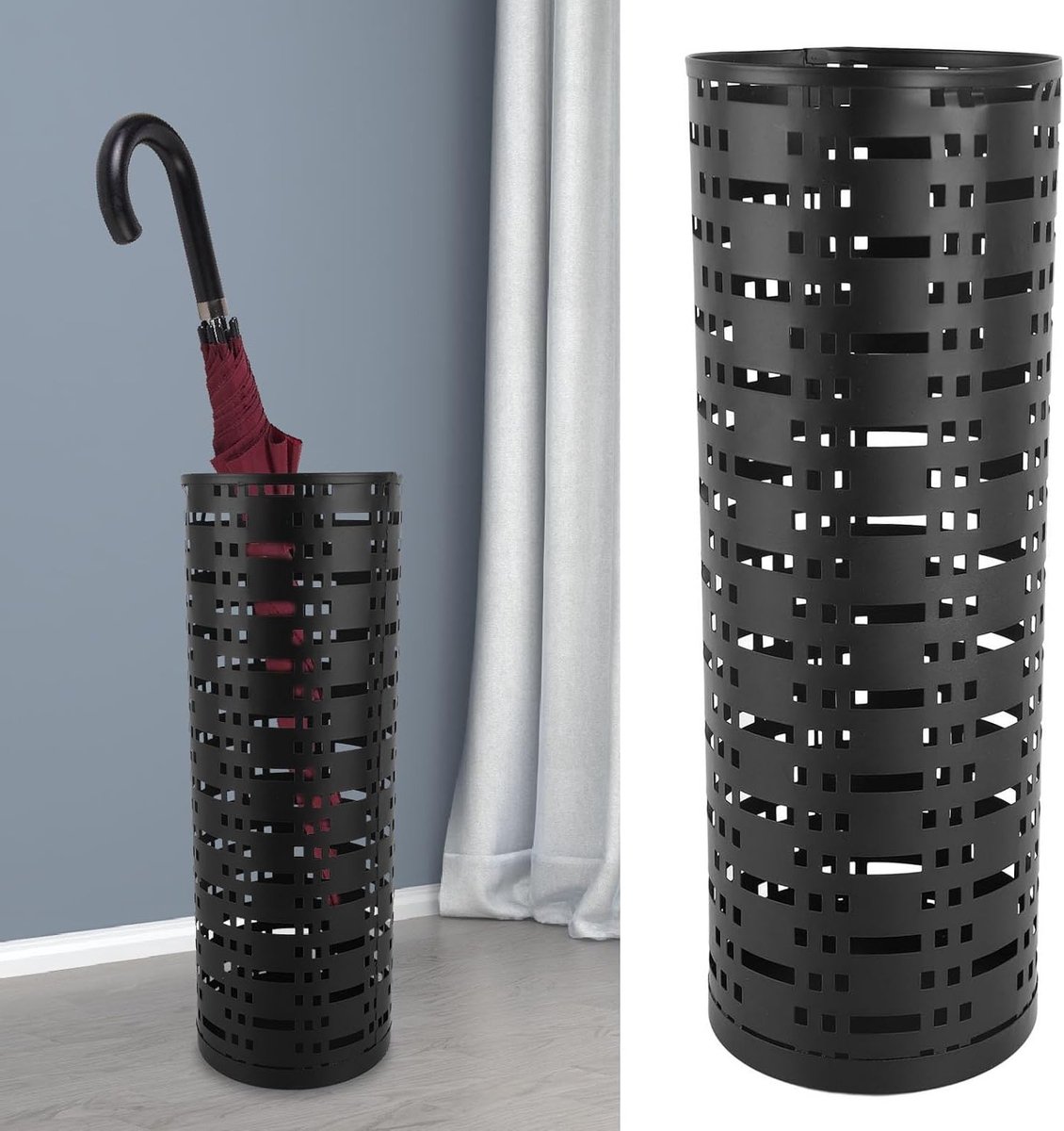 Metalen paraplubak met waterdichte tray, ruimtebesparende organizer voor de entree, geschikt voor meerdere paraplu's en accessoires