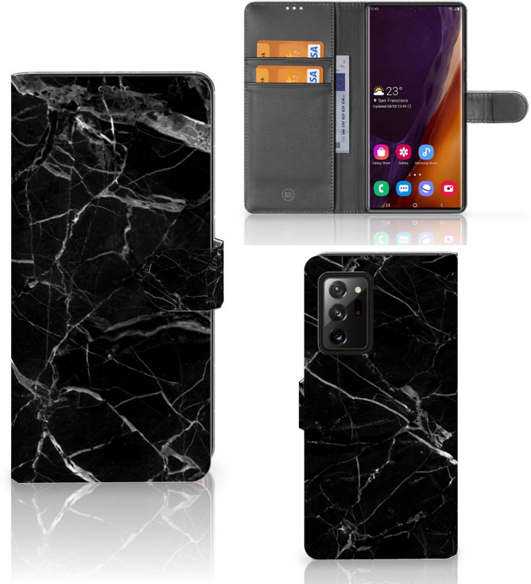 Samsung Galaxy Note20 Ultra Bookcase Marmer Zwart - Origineel Cadeau Vader