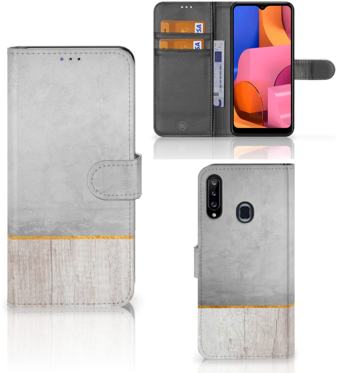 Book Case voor Samsung Galaxy A20s Book Style Case Wood Concrete
