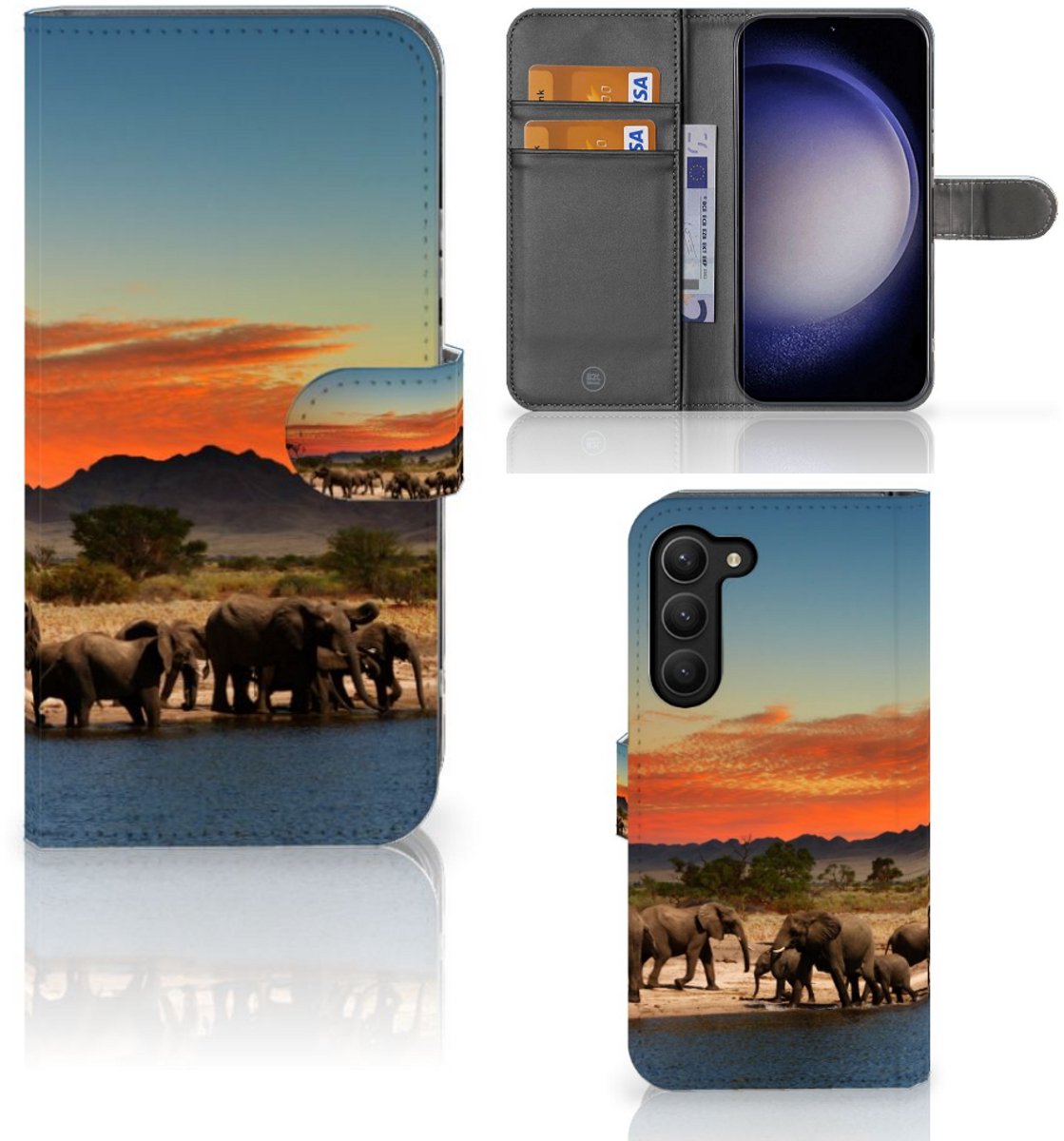 Samsung Galaxy S23 Plus Telefoonhoesje met Pasjes Olifanten